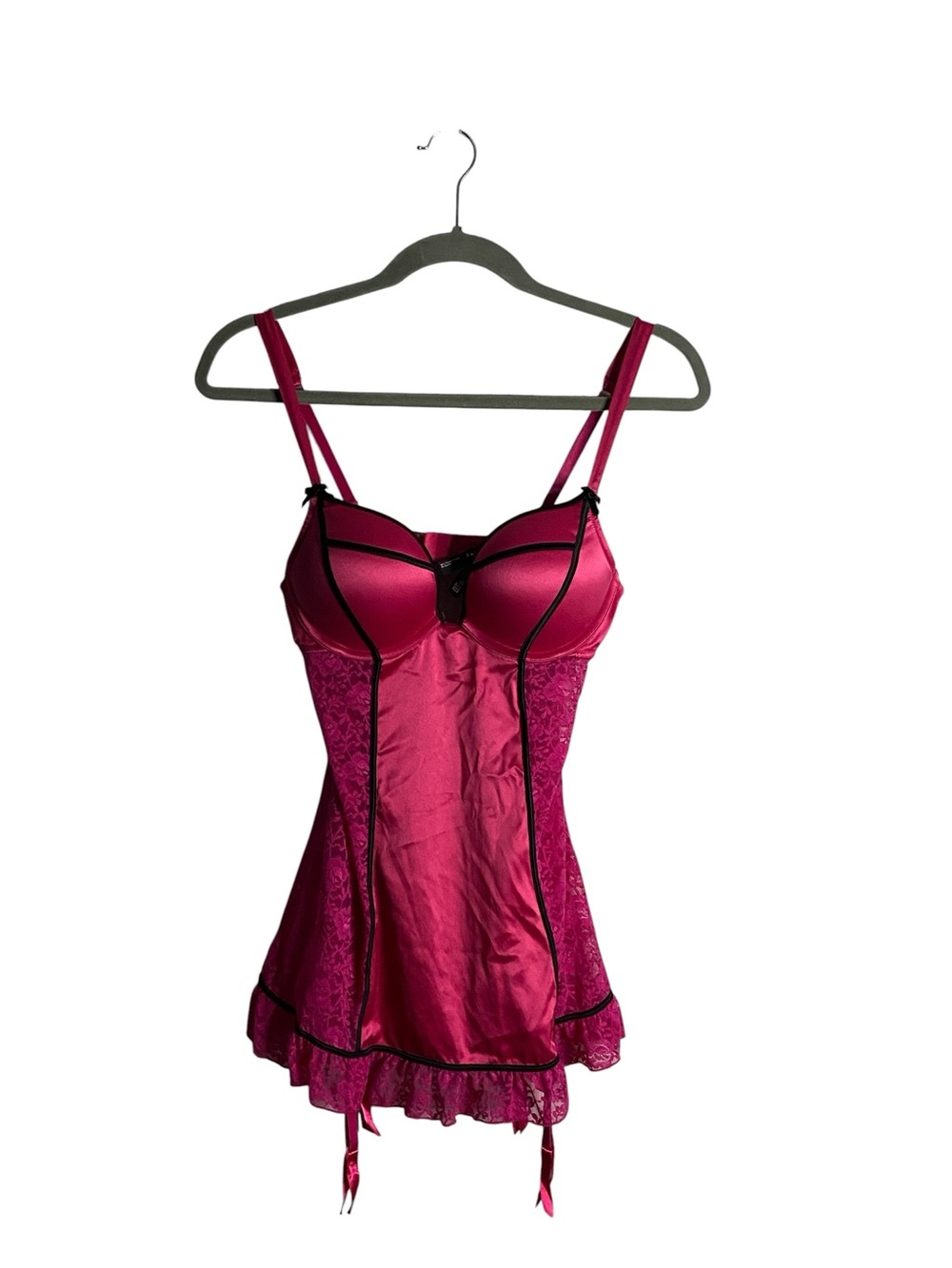 La Senza Women's Hot Pink Lingerie Lace-Trim Babydoll Chemise